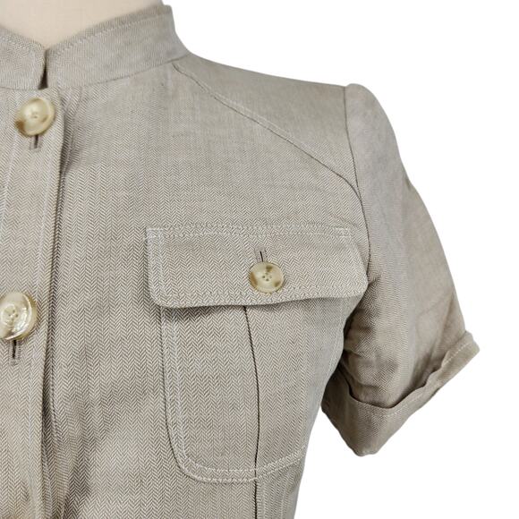 Calvin Klein Linen Blend Safari Jacket Size 14 Tan Short Sleeve - Picture 7 of 11